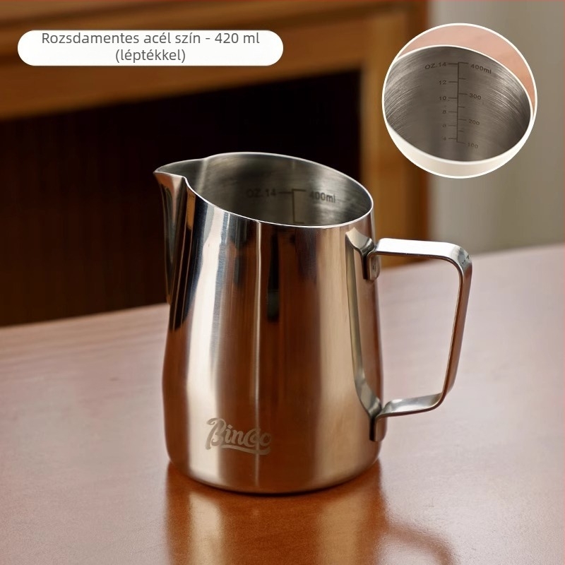 Bin Coo rozsdamentes acél tejhabosító kanna latte arthoz, modern minimális stílusban, logóval nyomtatva, 0,3 kg