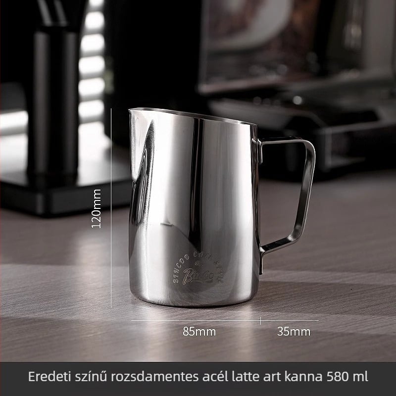 Bin Coo rozsdamentes acél tejhabosító kanna latte arthoz, modern minimális stílusban, logóval nyomtatva, 0,3 kg