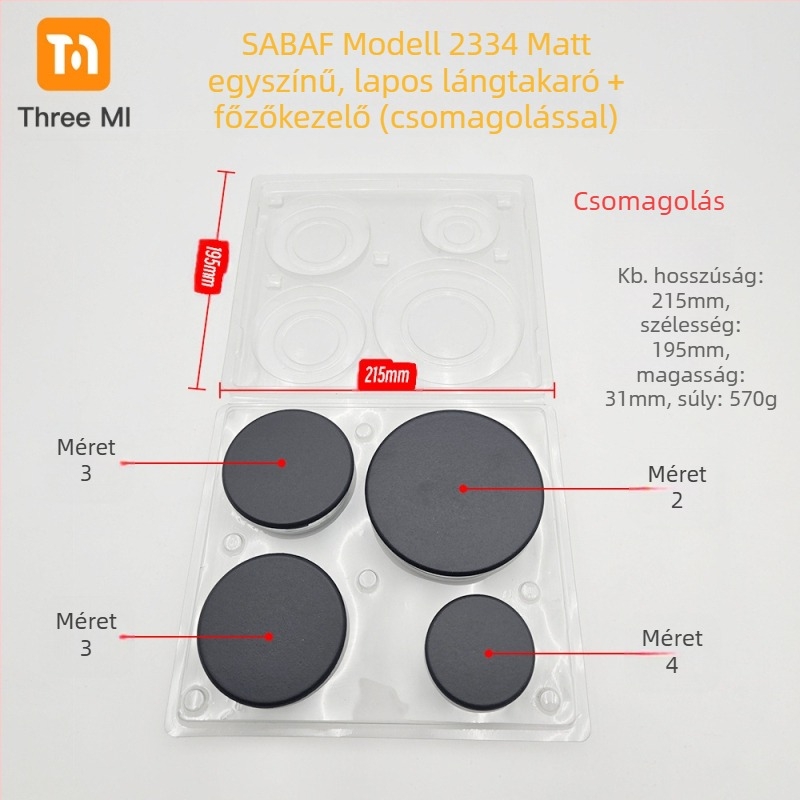 Vas fedél gáztűzhelyhez + lángelosztó készlet — telepítés kézi • Márka: threemi • Modell: Flat fire cover + flame distributor set • Nettó tömeg: 500 g