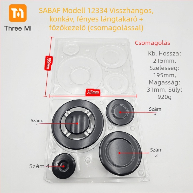 Vas fedél gáztűzhelyhez + lángelosztó készlet — telepítés kézi • Márka: threemi • Modell: Flat fire cover + flame distributor set • Nettó tömeg: 500 g
