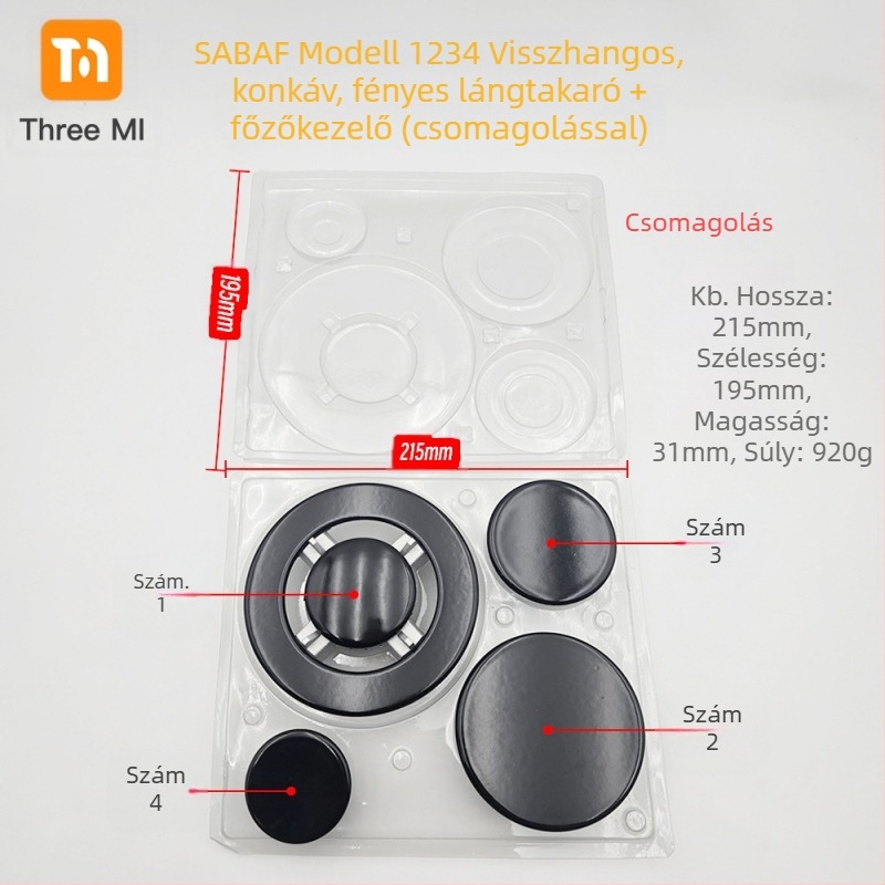 Vas fedél gáztűzhelyhez + lángelosztó készlet — telepítés kézi • Márka: threemi • Modell: Flat fire cover + flame distributor set • Nettó tömeg: 500 g
