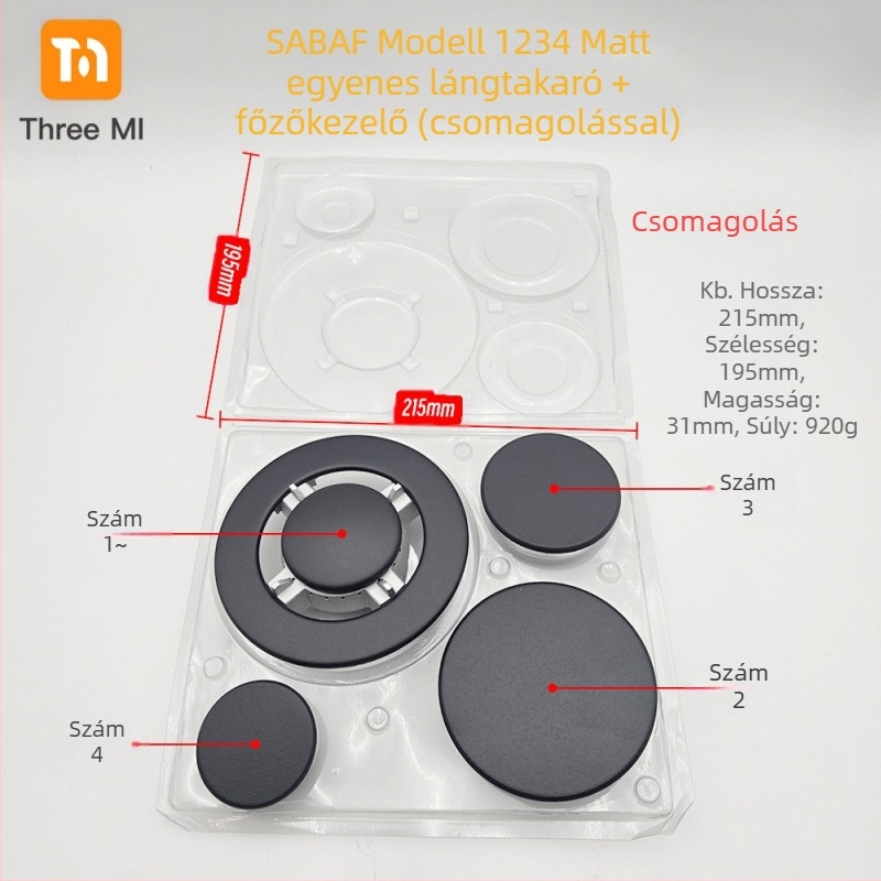 Vas fedél gáztűzhelyhez + lángelosztó készlet — telepítés kézi • Márka: threemi • Modell: Flat fire cover + flame distributor set • Nettó tömeg: 500 g