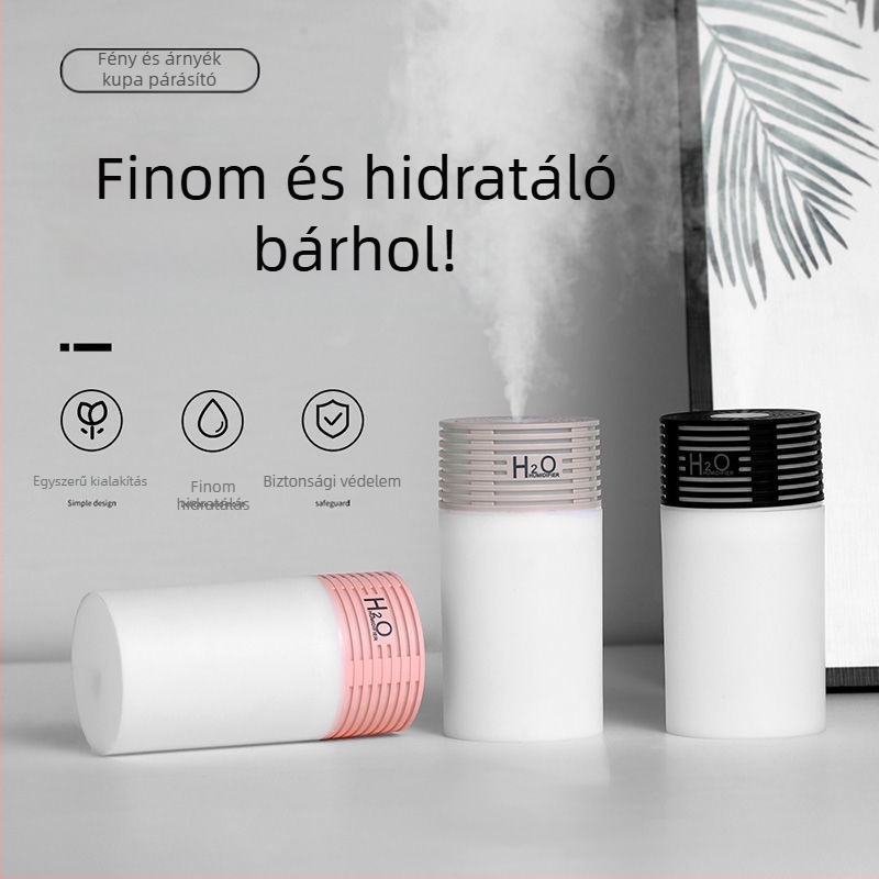 Autóban használható párásító illóolaj-atomizálóval és levegőtisztítóval, műanyag ház, USB 5V, 2–5W