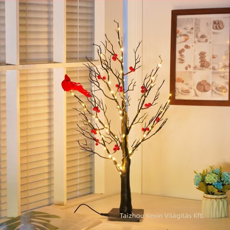 LED karácsonyfa fény – meleg piros madár motívummal, akkumulátor + USB tápegység, bemeneti 4,5V, IP43, élettartam 50 000 óra