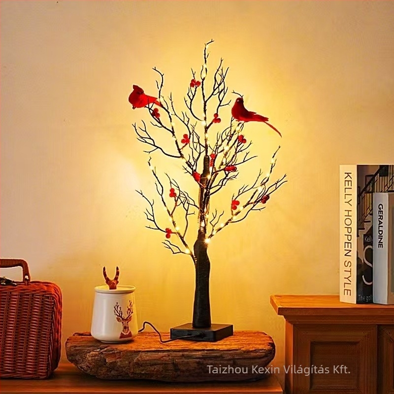 LED karácsonyfa fény – meleg piros madár motívummal, akkumulátor + USB tápegység, bemeneti 4,5V, IP43, élettartam 50 000 óra
