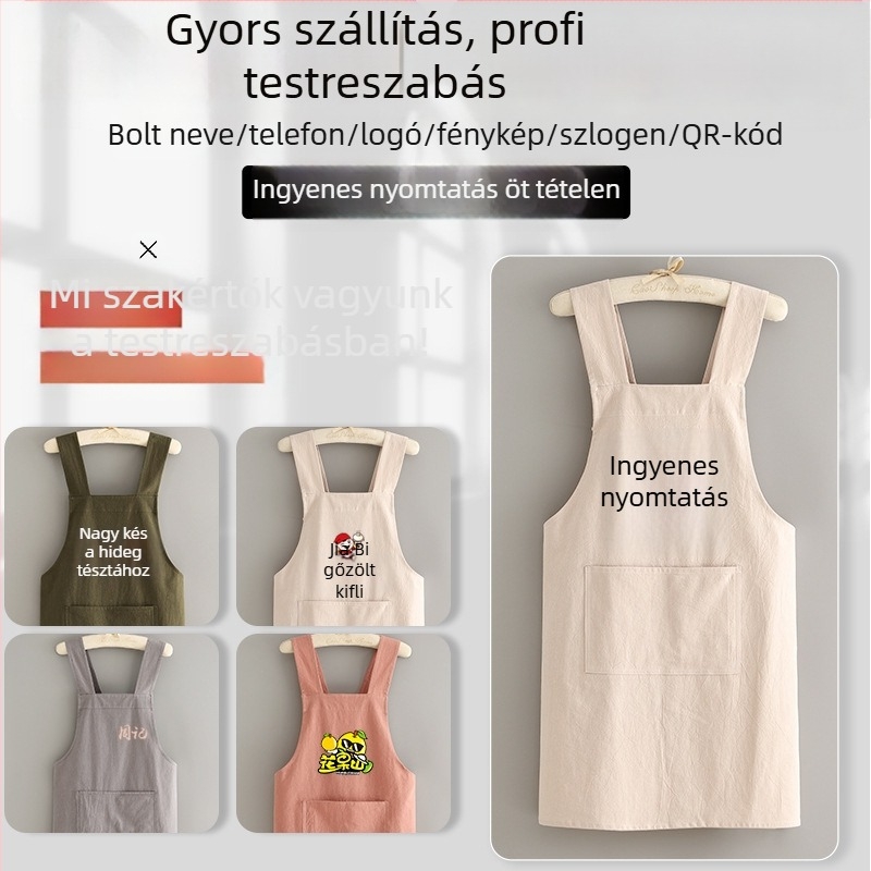 Hao Jin koreai stílusú ujjakkal ellátott kötény, poliészter-pamut anyag, szennyeződésálló