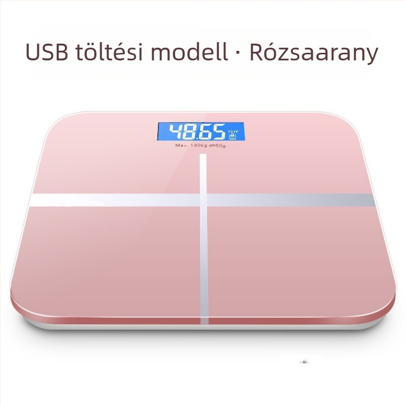 SUZI Testsúlymérleg otthoni használatra, 180 kg teherbírás, USB töltés vagy AA elem