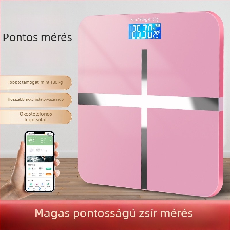 SUZI Testsúlymérleg otthoni használatra, 180 kg teherbírás, USB töltés vagy AA elem