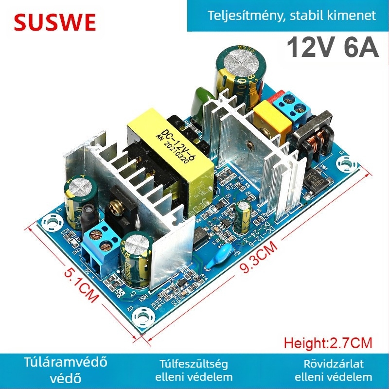 SUSWE Kapcsolt tápellátás panel ülés alátét fűtéséhez, beépített modul, kimenet 24V/12V, 88% hatékonyság, tömeg 202 g, védelmi szint II