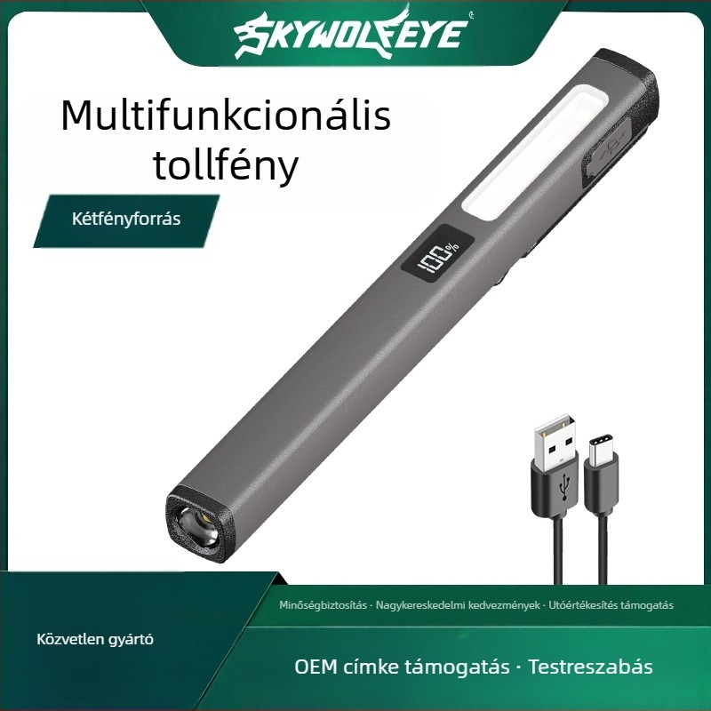 LED tollas lámpa USB-C töltéssel, karbantartási munkalámpa kültéren, 3W, 120lm, 400mAh, ABS ház