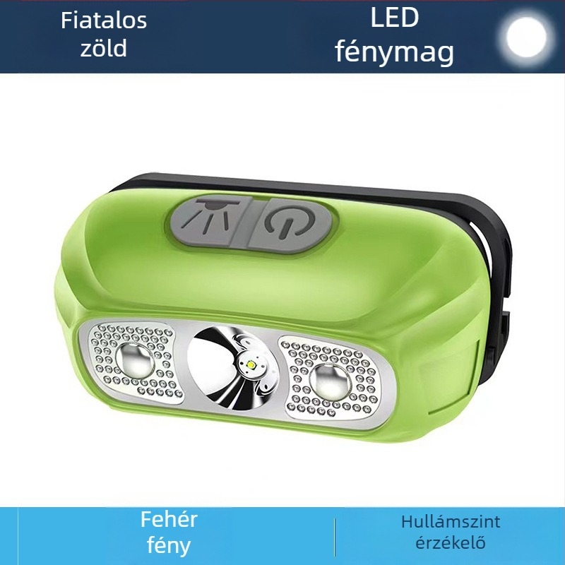 LED fejhallgató 5W, 800 mAh akkumulátor, újratöltető, kézi nyomásos energia, hatótáv akár 500 m, ABS ház
