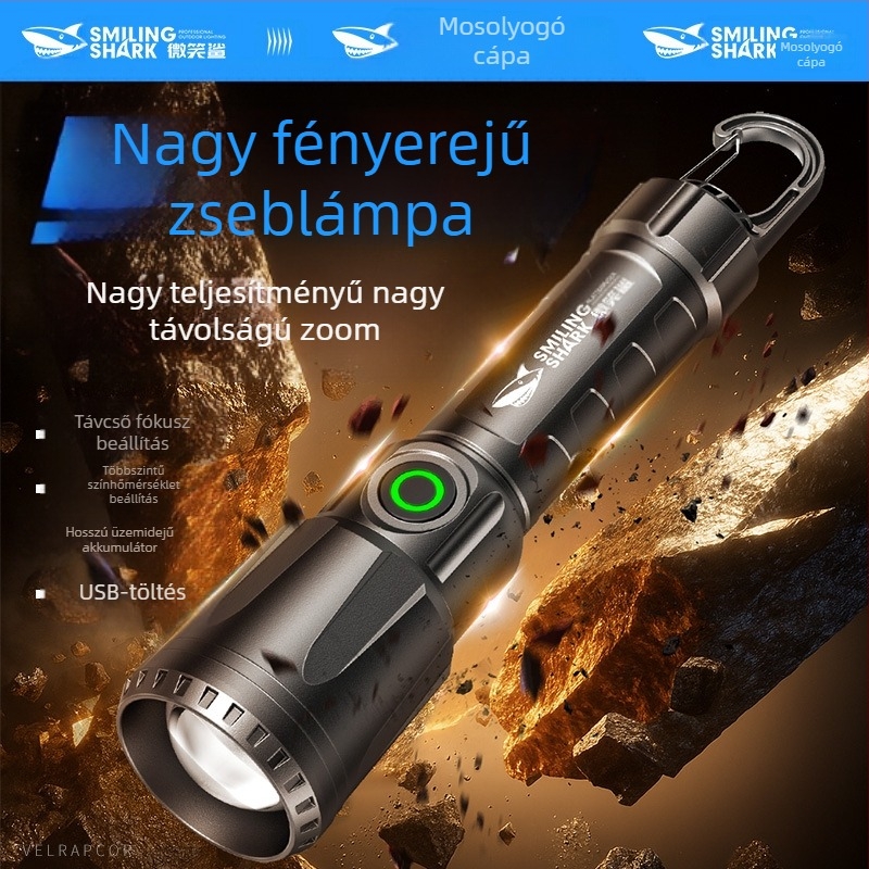 Multifunkcionális kültéri zseblámpa kampóval, kézi töltéssel, LED COB oldalsó fény és digitális teljesítmény-kijelző