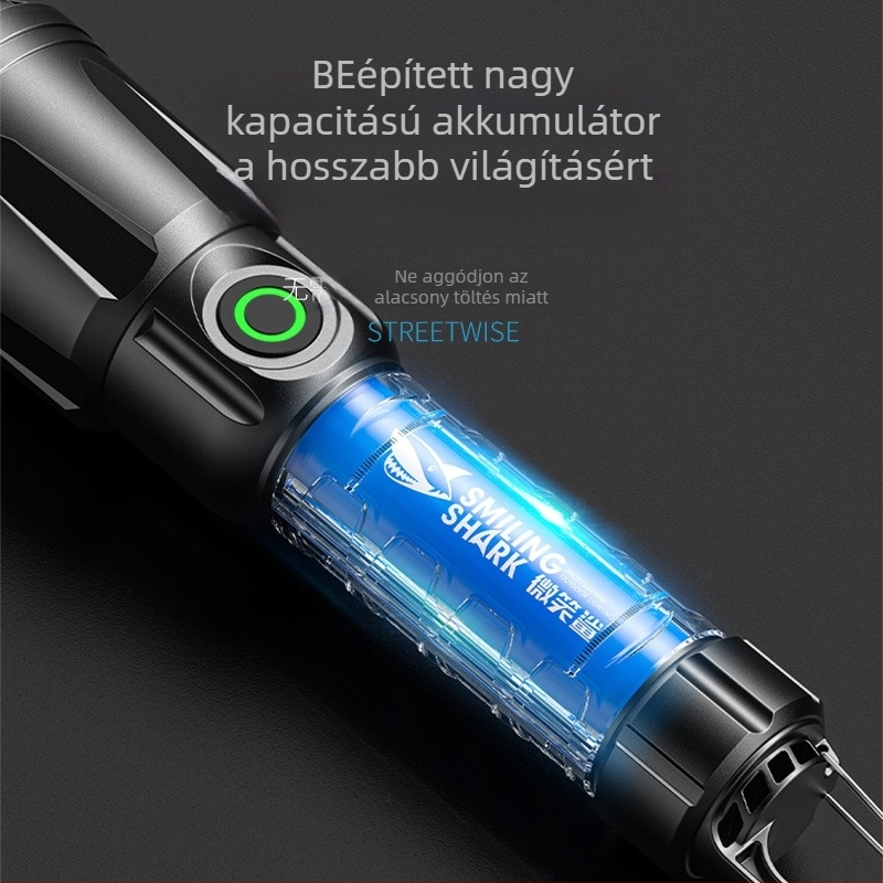 Multifunkcionális kültéri zseblámpa kampóval, kézi töltéssel, LED COB oldalsó fény és digitális teljesítmény-kijelző