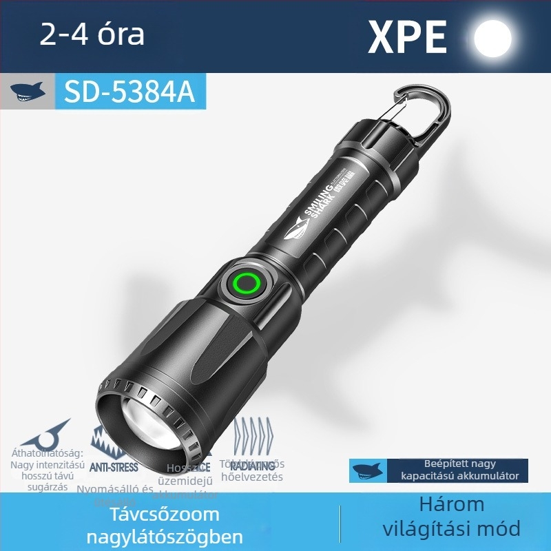 Multifunkcionális kültéri zseblámpa kampóval, kézi töltéssel, LED COB oldalsó fény és digitális teljesítmény-kijelző