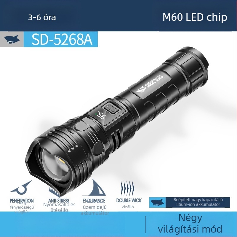 Multifunkcionális kültéri zseblámpa kampóval, kézi töltéssel, LED COB oldalsó fény és digitális teljesítmény-kijelző