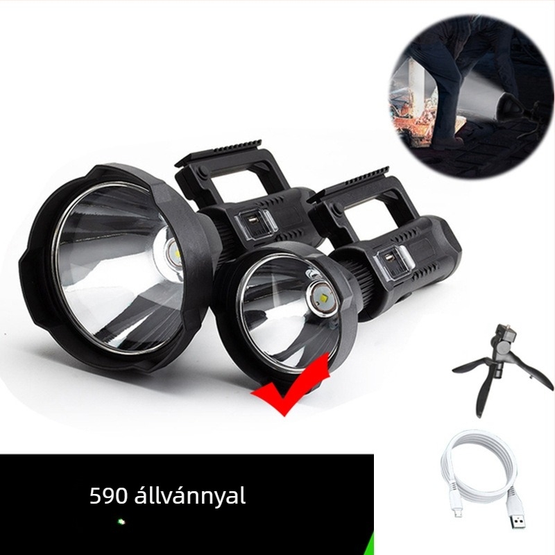LED hordozható keresőlámpa, USB töltéses, 8000mAh, 30W, 360° forgás, kültéri vízálló vészvilágítás