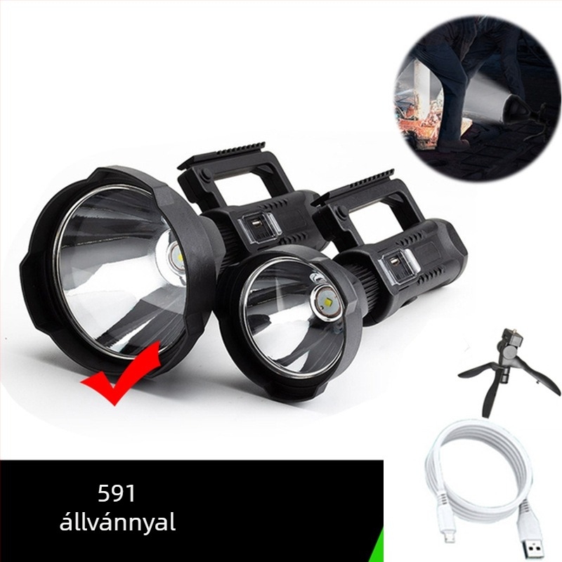 LED hordozható keresőlámpa, USB töltéses, 8000mAh, 30W, 360° forgás, kültéri vízálló vészvilágítás