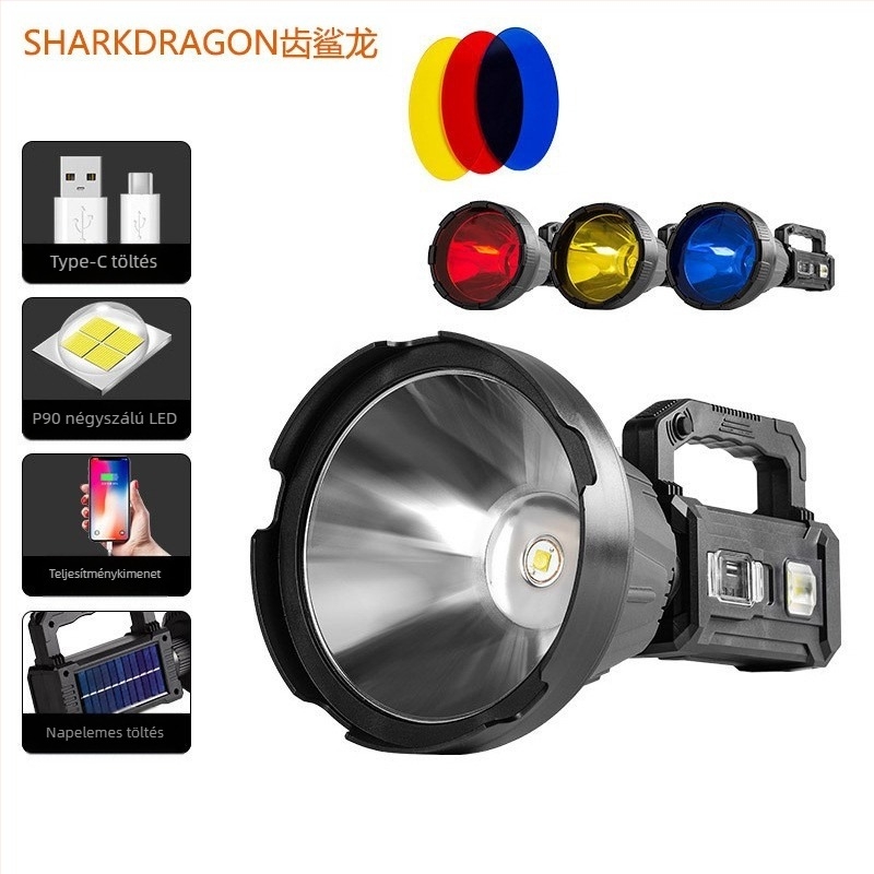 LED hordozható keresőlámpa, USB töltéses, 8000mAh, 30W, 360° forgás, kültéri vízálló vészvilágítás