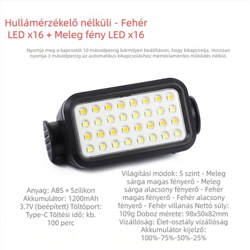 Fejlámpa COB LED-del, USB-s töltés, 30 W, 1200 mAh, fénysugár 200–500 m, kempingezéshez és szabadban