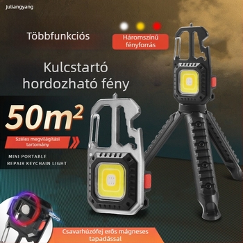 Kulcstartó hordozható kültéri zseblámpa, többfunkciós vészvilágítás és munkalámpa, COB LED, 3W, újratölthető, alumínium+ABS ház, 400 mA akkumulátor, 100–200 m hatótávolság