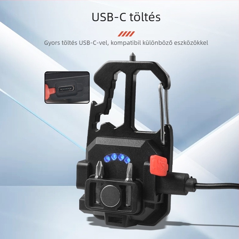 Kulcstartó hordozható kültéri zseblámpa, többfunkciós vészvilágítás és munkalámpa, COB LED, 3W, újratölthető, alumínium+ABS ház, 400 mA akkumulátor, 100–200 m hatótávolság