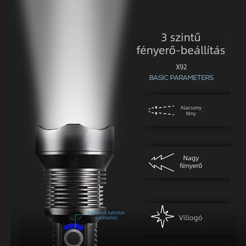 P70 kültéri LED zseblámpa, nagy fényerejű, teleszkópos zoom, alumínium ötvözet test, újratölthető