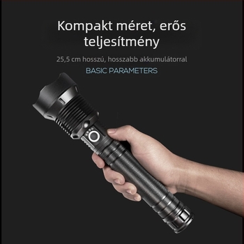 P70 kültéri LED zseblámpa, nagy fényerejű, teleszkópos zoom, alumínium ötvözet test, újratölthető