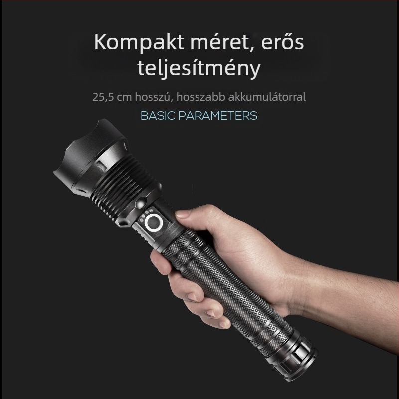 P70 kültéri LED zseblámpa, nagy fényerejű, teleszkópos zoom, alumínium ötvözet test, újratölthető