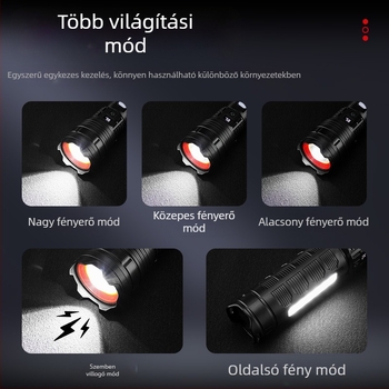 Bolon LED zseblámpa USB-C töltéssel, 2400mAh akkumulátor, kézi hajtás, 360°-os forgó fej