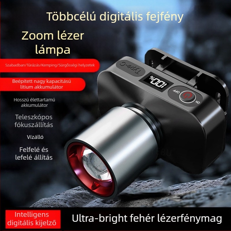 LED fejlámpa, 10W, 800mAh, USB újratölthető, kültéri használatra