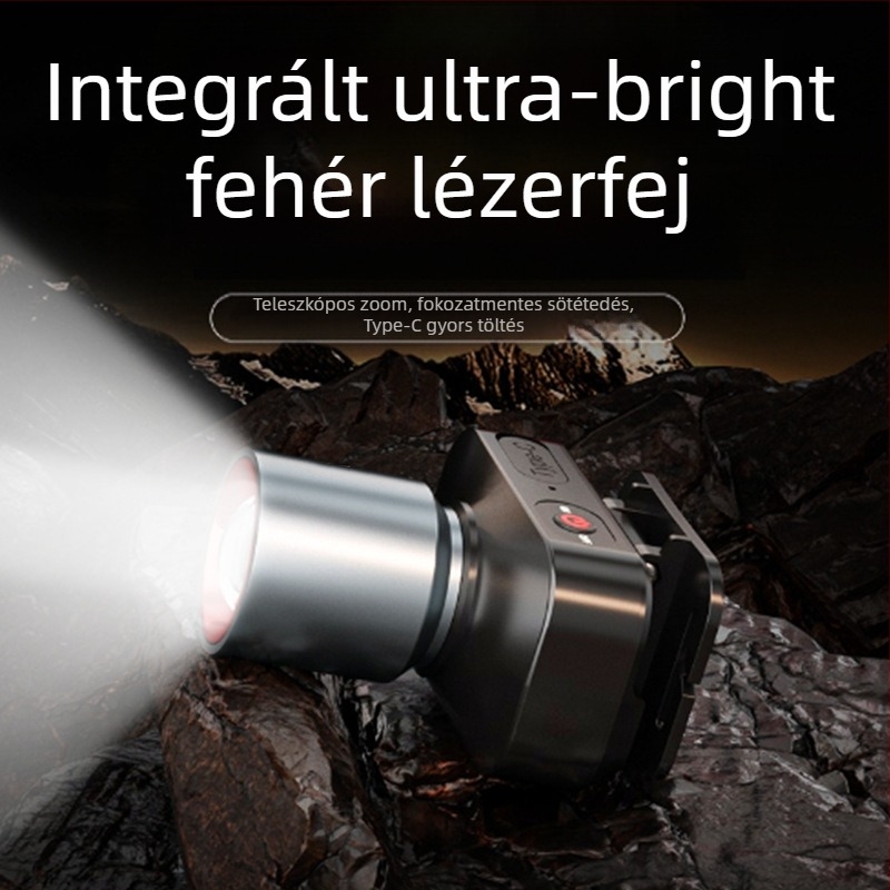 LED fejlámpa, 10W, 800mAh, USB újratölthető, kültéri használatra