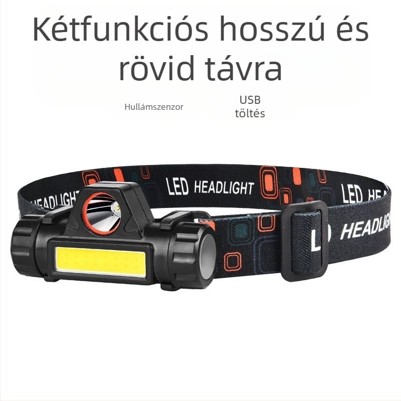 Fejlámpa mágneses COB kettős fényforrással, újratölthető, 10W, 1200 mAh, hatótáv 100–200 m