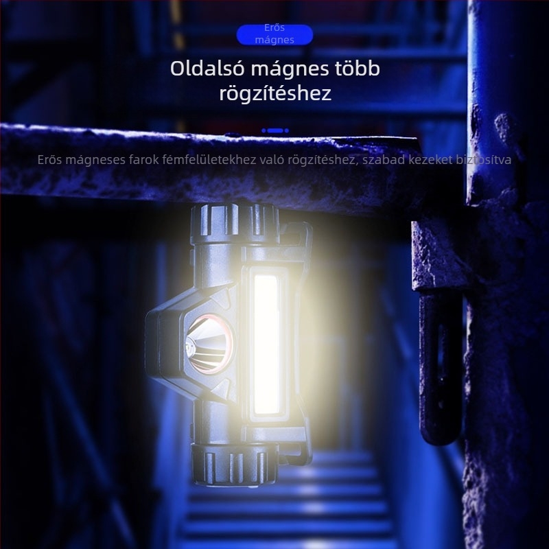 Fejlámpa mágneses COB kettős fényforrással, újratölthető, 10W, 1200 mAh, hatótáv 100–200 m