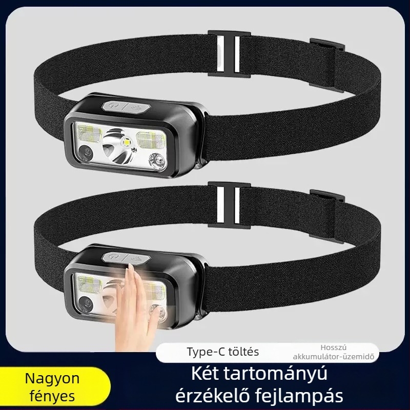 Külső használatra tervezett, újratölthető LED fejlampával, mozgásérzékelővel, 15 m fénysugár, 4,5 órás üzemidő, modell YD-2326