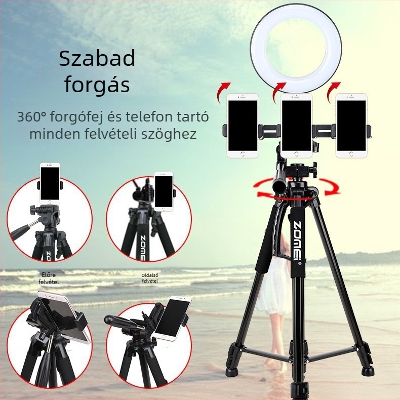 ZoMei 3D fejű állvány alumínium ötvözetből, 4 részes lábak, teherbírás 2–5 kg, gyorskioldó lemez