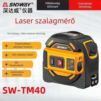 SW-TM60 sorozat lézeres távolságmérő, modell SW-TM60, mérési tartomány 40–60 m, pontosság ±2, működési feszültség 1.5V AA×2