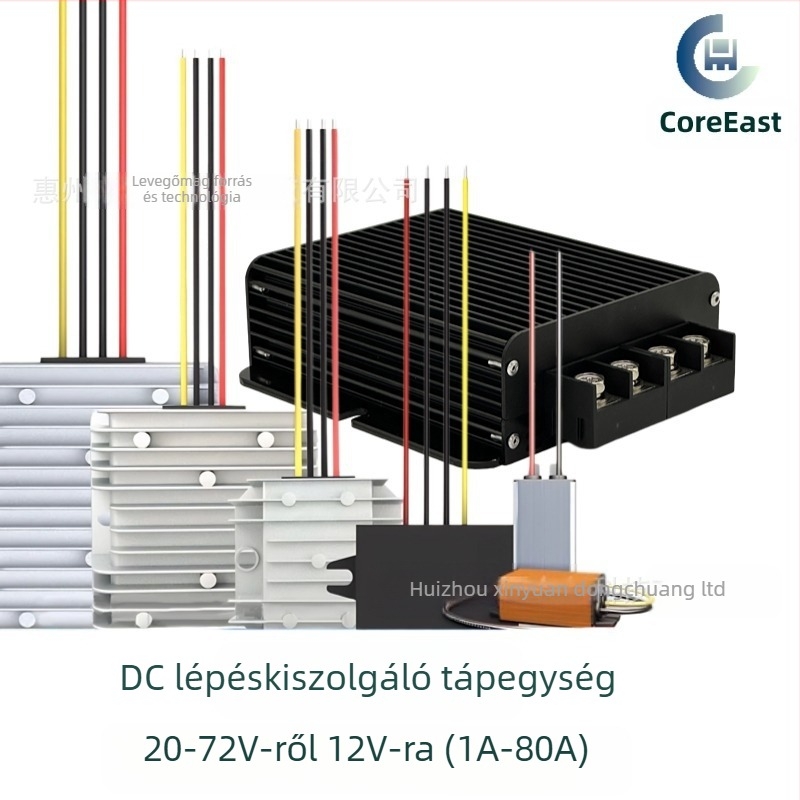 CoreEast DC-DC átalakító: bemenet 20–72V, kimenet 12V, akár 60A, IP67 vízálló, 95% hatékonyság, kapcsoló tápegység