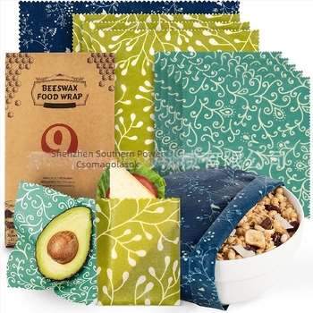 Beekinn méhviaszos ételkendők, 9 darabos készlet, méhviaszos bevonatú textil, élelmiszer-minőség, papíralapú csomagolás