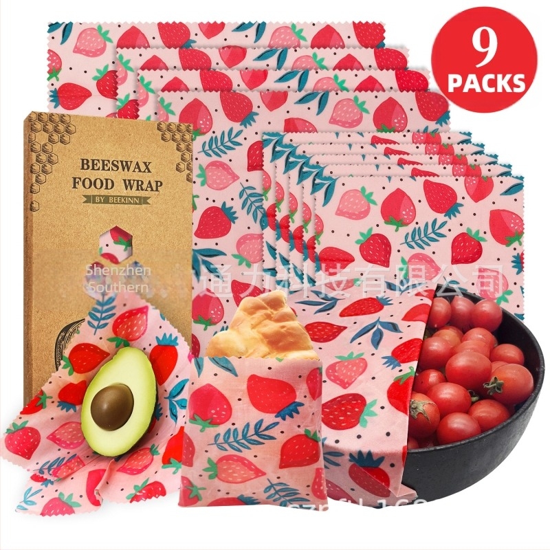 Beekinn méhviaszos ételkendők, 9 darabos készlet, méhviaszos bevonatú textil, élelmiszer-minőség, papíralapú csomagolás