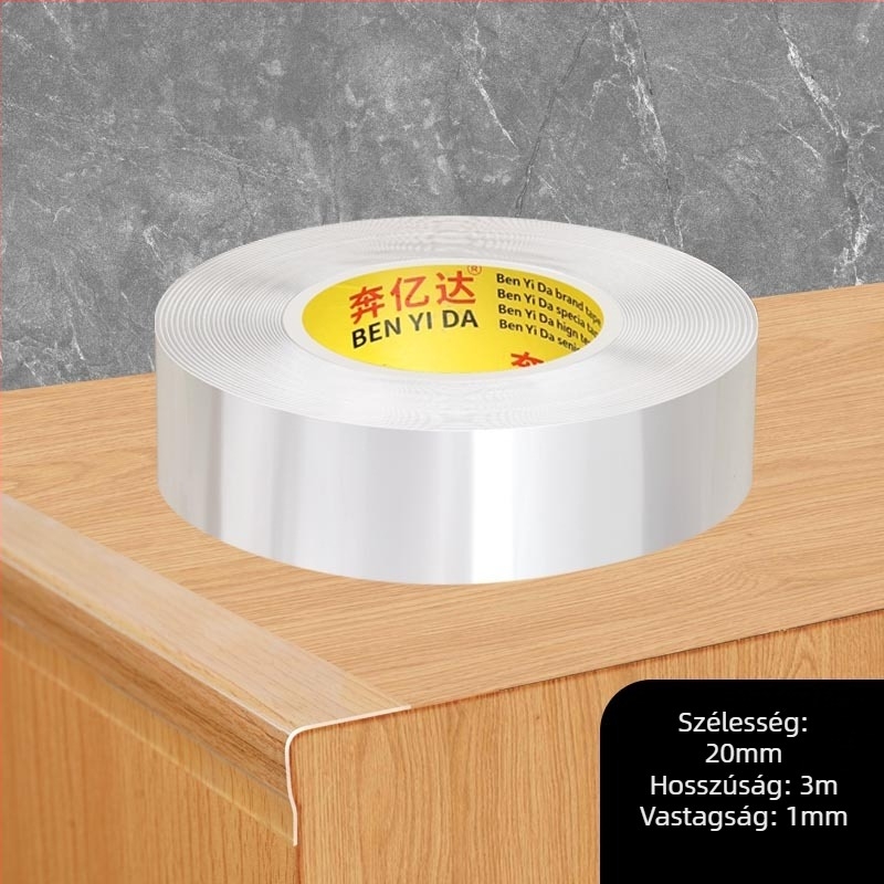 Akril sarokvédő szalag, egynoldalas nano ragasztóval, vízálló, varrat nélküli, átlátszó