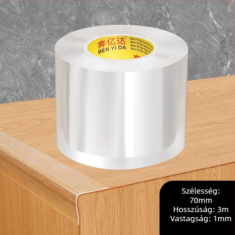 Akril sarokvédő szalag, egynoldalas nano ragasztóval, vízálló, varrat nélküli, átlátszó