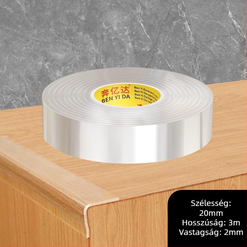 Akril sarokvédő szalag, egynoldalas nano ragasztóval, vízálló, varrat nélküli, átlátszó