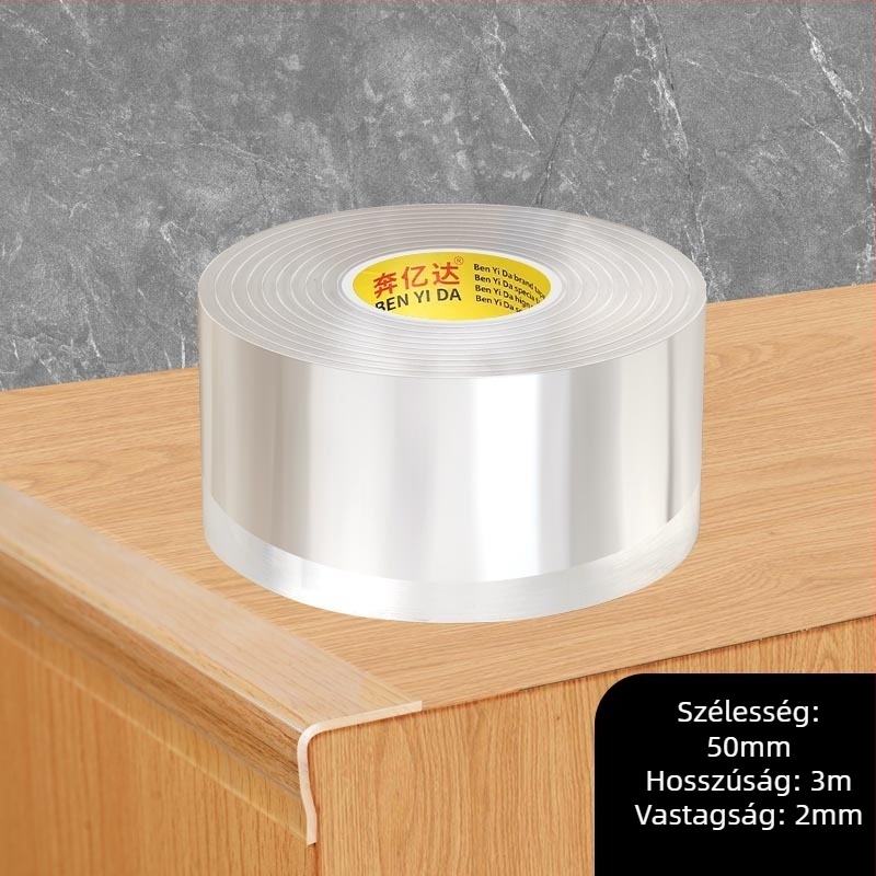 Akril sarokvédő szalag, egynoldalas nano ragasztóval, vízálló, varrat nélküli, átlátszó