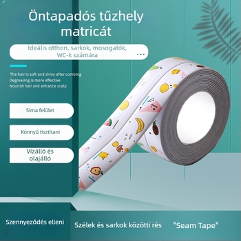 PVC falikép matrica konyha és fürdőszoba számára — vízálló, penész-ellenálló, anti-fouling; öntapadós; minták: csíkok, egyszínű, szív, növények.