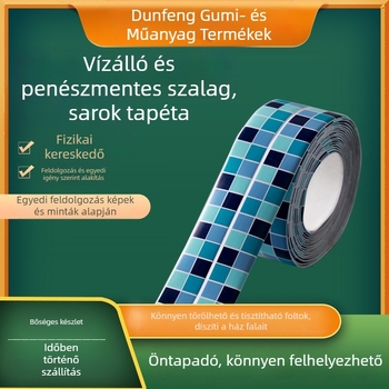 PVC falikép matrica konyha és fürdőszoba számára — vízálló, penész-ellenálló, anti-fouling; öntapadós; minták: csíkok, egyszínű, szív, növények.