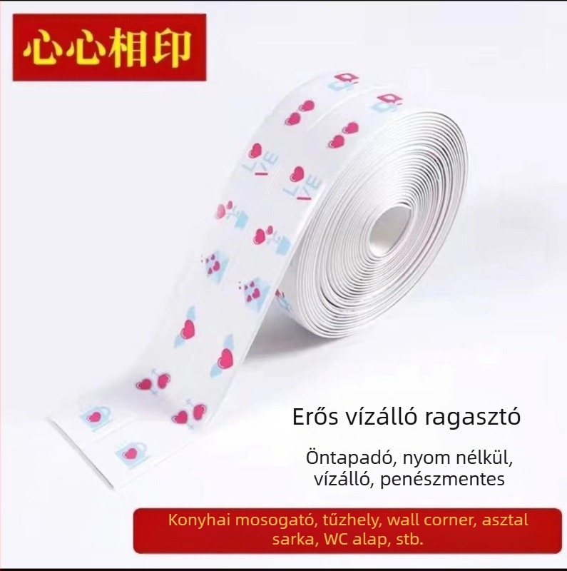 PVC falikép matrica konyha és fürdőszoba számára — vízálló, penész-ellenálló, anti-fouling; öntapadós; minták: csíkok, egyszínű, szív, növények.