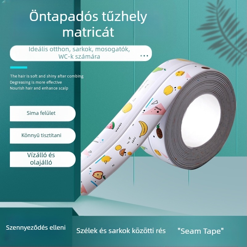 PVC falikép matrica konyha és fürdőszoba számára — vízálló, penész-ellenálló, anti-fouling; öntapadós; minták: csíkok, egyszínű, szív, növények.