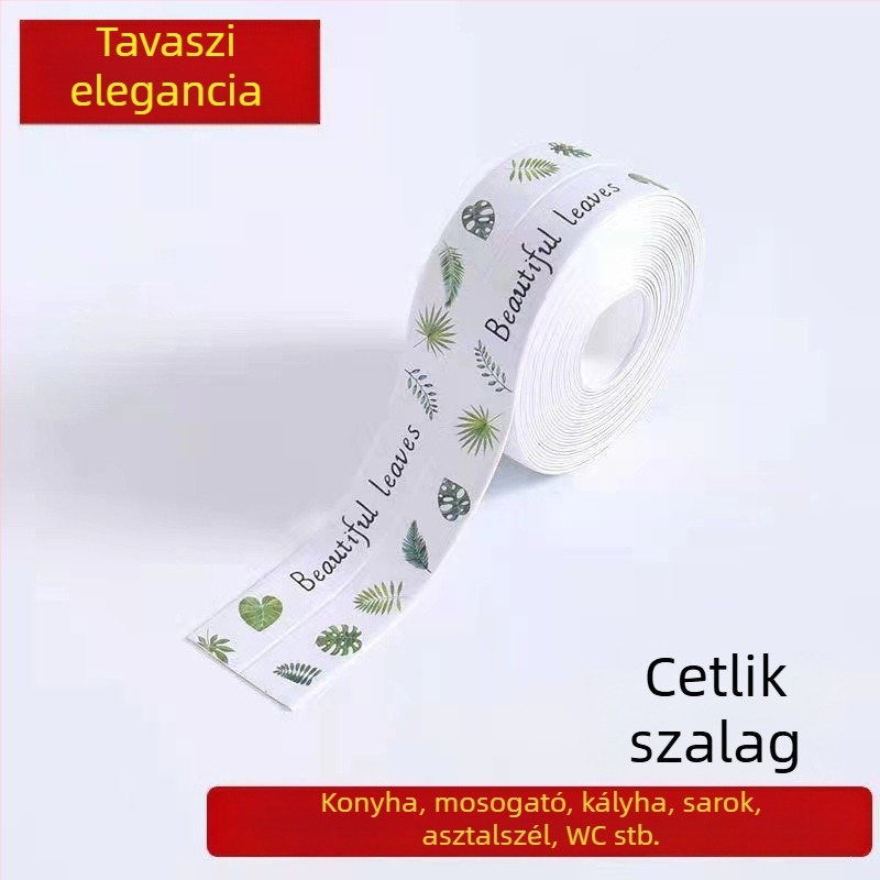 PVC falikép matrica konyha és fürdőszoba számára — vízálló, penész-ellenálló, anti-fouling; öntapadós; minták: csíkok, egyszínű, szív, növények.