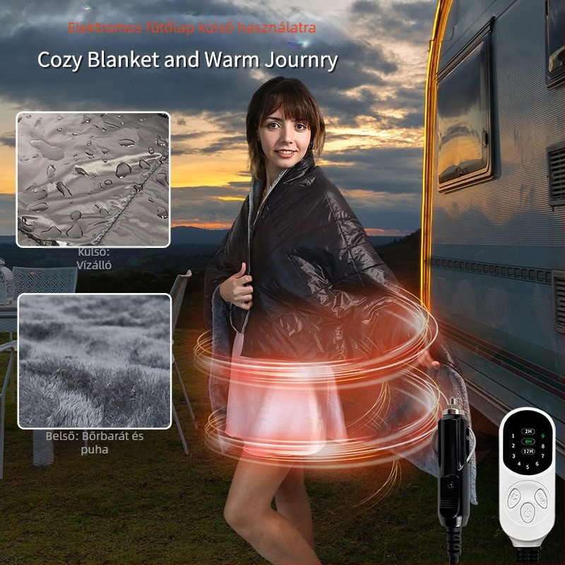 FEBORY 12V autós elektromos pléd, szintetikus rost, modell TT-100x75-1x, egyetlen vezérlés, 72W