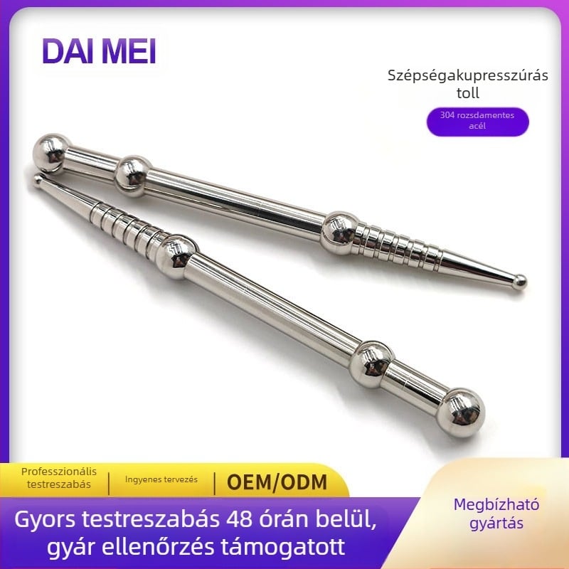 Daimei rozsdamentes acél pontmasszázs rúd meridián pontokhoz, 140×12 mm, 58 g